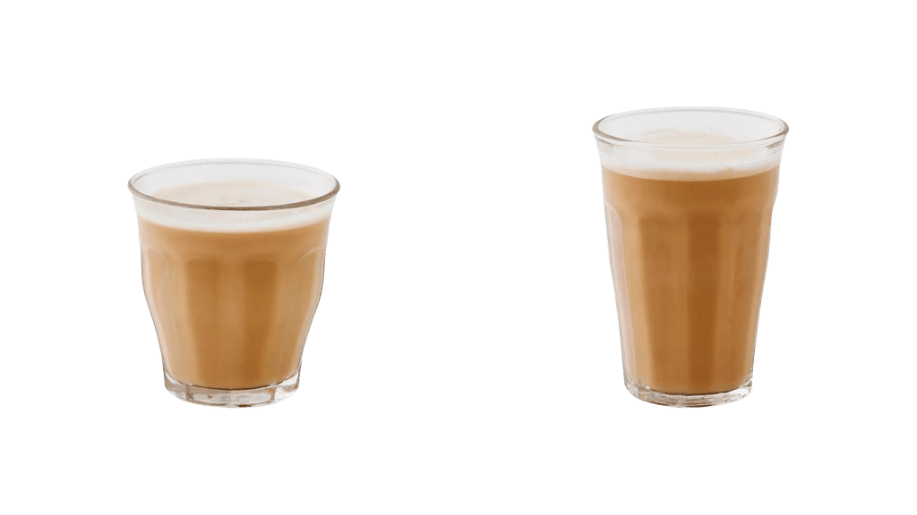 En lille og en stor cafe latte