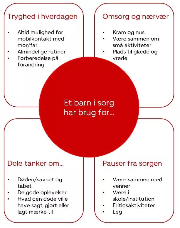 Oversigt over de forskellige behov et barn i sorg kan have