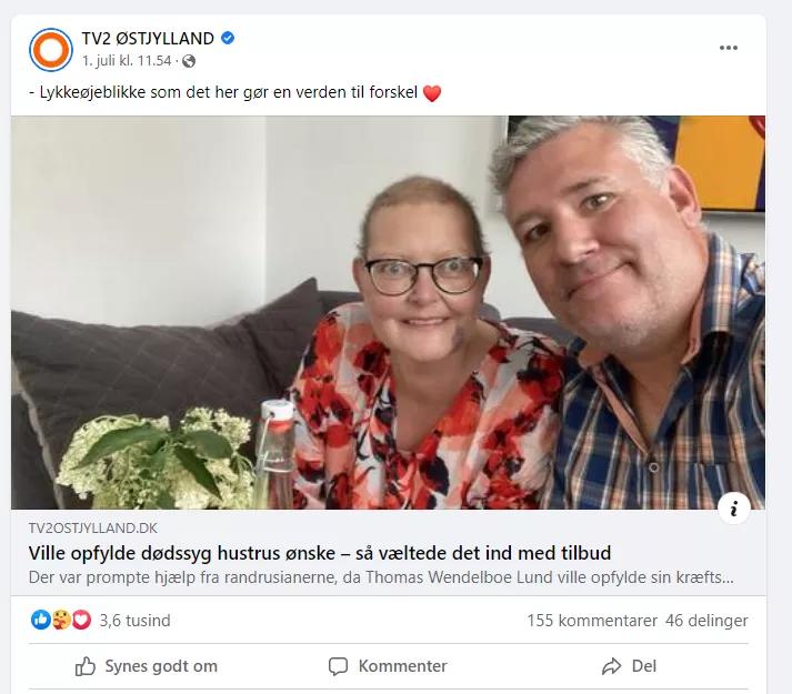 Facebookopslag fra TvØst om Kristine og Thomas