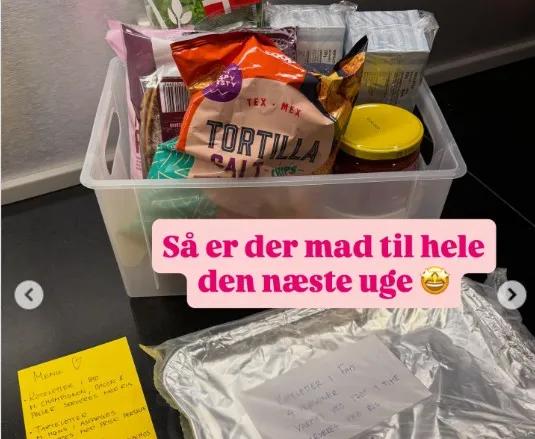 kasse med mad leveret til kræftsyg veninde